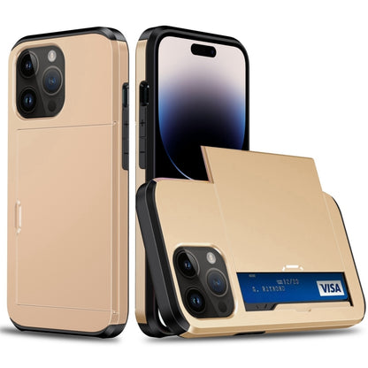 جراب هاتف واقٍ مقاوم للصدمات مع فتحة بطاقة منزلقة، لهاتف iPhone 14، وiPhone 14 Plus، وiPhone 14 Pro، وiPhone 14 Pro Max