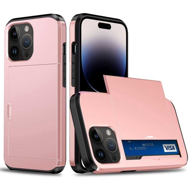 جراب هاتف واقٍ مقاوم للصدمات مع فتحة بطاقة منزلقة، لهاتف iPhone 14، وiPhone 14 Plus، وiPhone 14 Pro، وiPhone 14 Pro Max