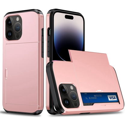 جراب هاتف واقٍ مقاوم للصدمات مع فتحة بطاقة منزلقة، لهاتف iPhone 14، وiPhone 14 Plus، وiPhone 14 Pro، وiPhone 14 Pro Max
