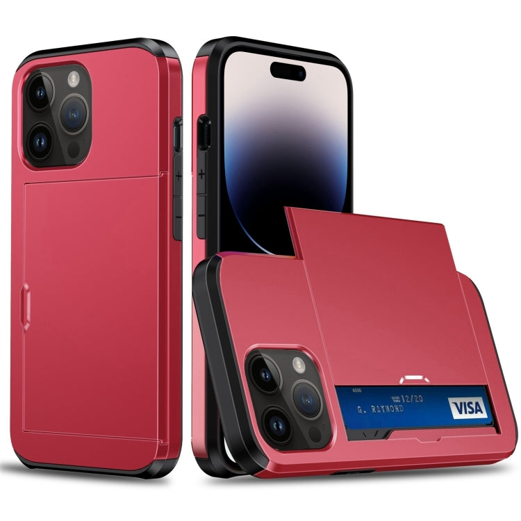 جراب هاتف واقٍ مقاوم للصدمات مع فتحة بطاقة منزلقة، لهاتف iPhone 14، وiPhone 14 Plus، وiPhone 14 Pro، وiPhone 14 Pro Max