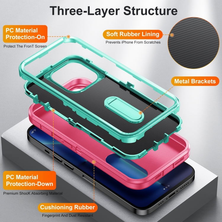 3 in 1 Rugged Holder Phone Case, For iPhone 14, For iPhone 14 Plus, For iPhone 14 Pro, For iPhone 14 Pro Max