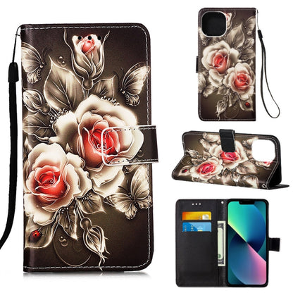 جراب جلدي مسطح مطلي مع حبل وفتحة للبطاقات ومحفظة وحامل، لهاتف iPhone 14، وiPhone 14 Plus، وiPhone 14 Pro، وiPhone 14 Pro Max