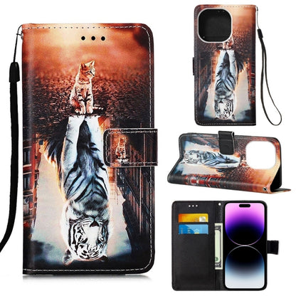 جراب جلدي مسطح مطلي مع حبل وفتحة للبطاقات ومحفظة وحامل، لهاتف iPhone 14، وiPhone 14 Plus، وiPhone 14 Pro، وiPhone 14 Pro Max