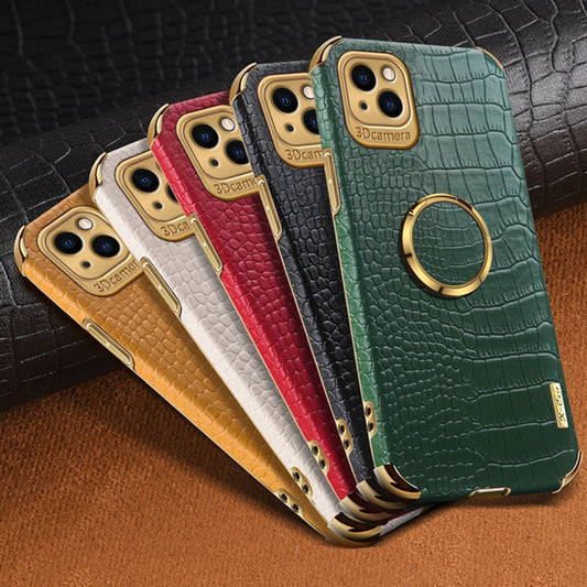 6D Electroplating Crocodile Texture Phone Case With Holder, For iPhone 14, For iPhone 14 Max, For iPhone 14 Pro Max, For iPhone 14 Pro