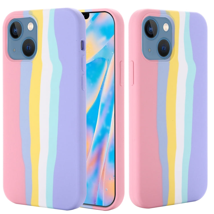 جراب هاتف من السيليكون السائل بألوان قوس قزح، مناسب لأجهزة iPhone 14 وiPhone 14 Plus وiPhone 14 Pro Max وiPhone 14 Pro
