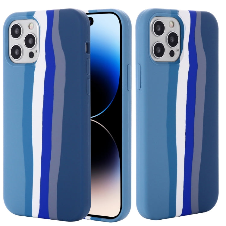 جراب هاتف من السيليكون السائل بألوان قوس قزح، مناسب لأجهزة iPhone 14 وiPhone 14 Plus وiPhone 14 Pro Max وiPhone 14 Pro