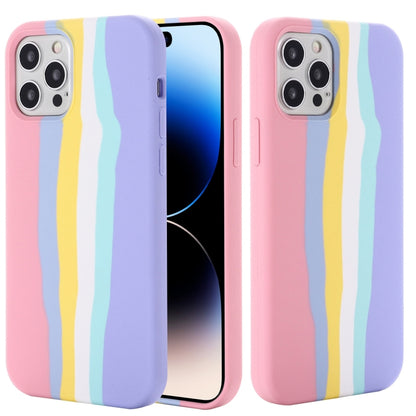 جراب هاتف من السيليكون السائل بألوان قوس قزح، مناسب لأجهزة iPhone 14 وiPhone 14 Plus وiPhone 14 Pro Max وiPhone 14 Pro