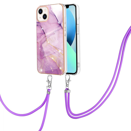 جراب IMD TPU مقاوم للصدمات بنمط رخامي مطلي بالكهرباء مع حبل للرقبة، لهاتف iPhone 14، وiPhone 14 Plus، وiPhone 14 Pro، وiPhone 14 Pro Max