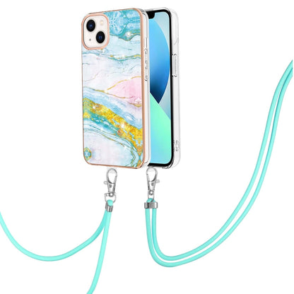 جراب IMD TPU مقاوم للصدمات بنمط رخامي مطلي بالكهرباء مع حبل للرقبة، لهاتف iPhone 14، وiPhone 14 Plus، وiPhone 14 Pro، وiPhone 14 Pro Max
