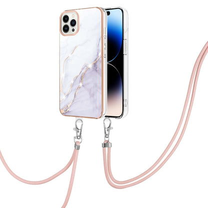 جراب IMD TPU مقاوم للصدمات بنمط رخامي مطلي بالكهرباء مع حبل للرقبة، لهاتف iPhone 14، وiPhone 14 Plus، وiPhone 14 Pro، وiPhone 14 Pro Max