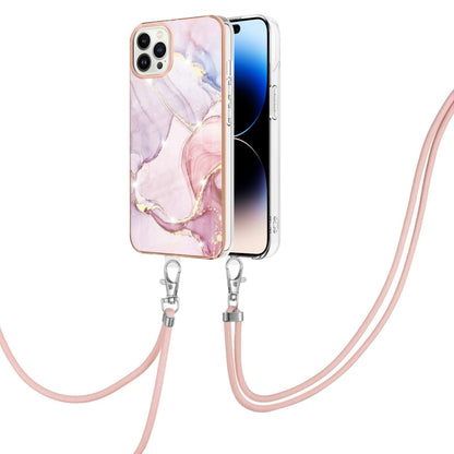 جراب IMD TPU مقاوم للصدمات بنمط رخامي مطلي بالكهرباء مع حبل للرقبة، لهاتف iPhone 14، وiPhone 14 Plus، وiPhone 14 Pro، وiPhone 14 Pro Max