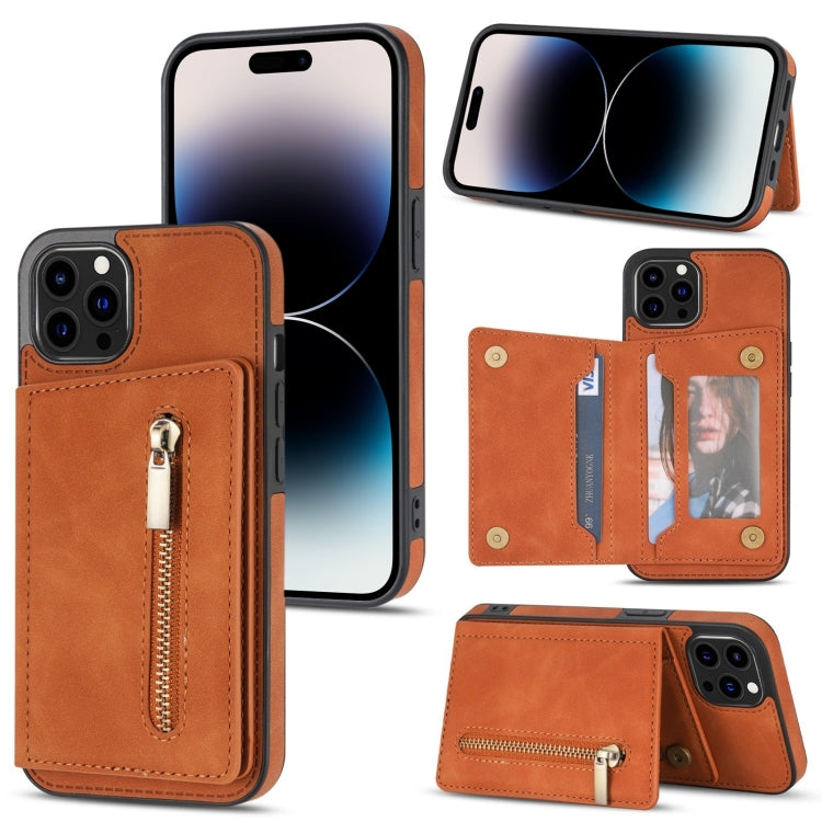 جراب هاتف بحامل بطاقات بسحاب، لهاتف iPhone 14 Pro Max، لهاتف iPhone 14 Pro، لهاتف iPhone 14، لهاتف iPhone 14 Plus