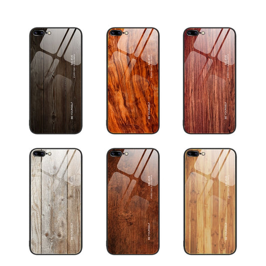 جراب حماية زجاجي بنقشة الخشب، مناسب لأجهزة iPhone 7 Plus وiPhone 11 وiPhone 14 Plus وiPhone 14 Pro وiPhone 14