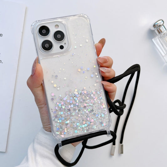 Lanyard Glitter Epoxy Clear Phone Case, For iPhone 13 Pro, For iPhone 13 Pro Max, For iPhone 12 mini, For iPhone 12 / 12 Pro, For iPhone 12 Pro Max, For iPhone 11