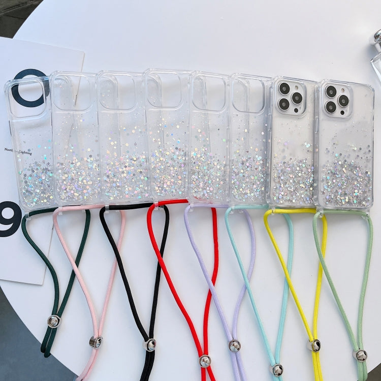 Lanyard Glitter Epoxy Clear Phone Case, For iPhone 13 Pro, For iPhone 13 Pro Max, For iPhone 12 mini, For iPhone 12 / 12 Pro, For iPhone 12 Pro Max, For iPhone 11
