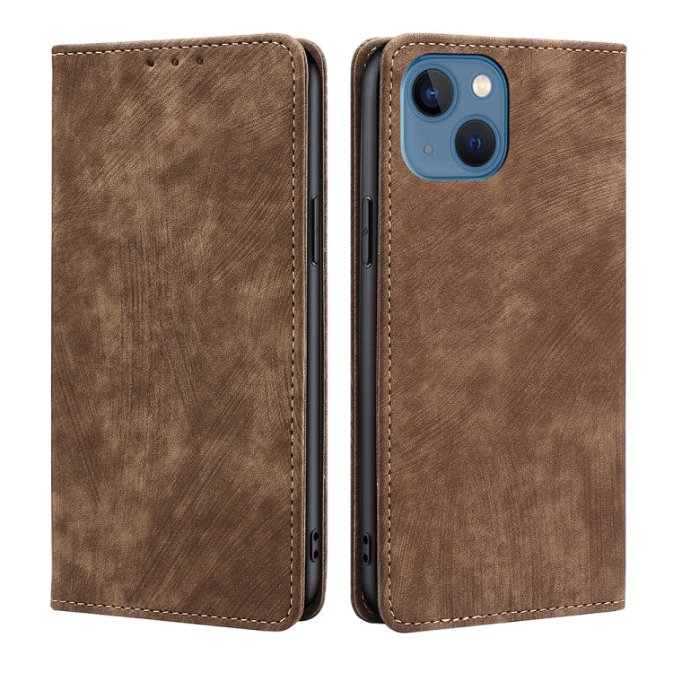 RFID Anti-theft Brush Magnetic Leather Phone Case, For iPhone 14, For iPhone 14 Plus, For iPhone 14 Pro, For iPhone 14 Pro Max