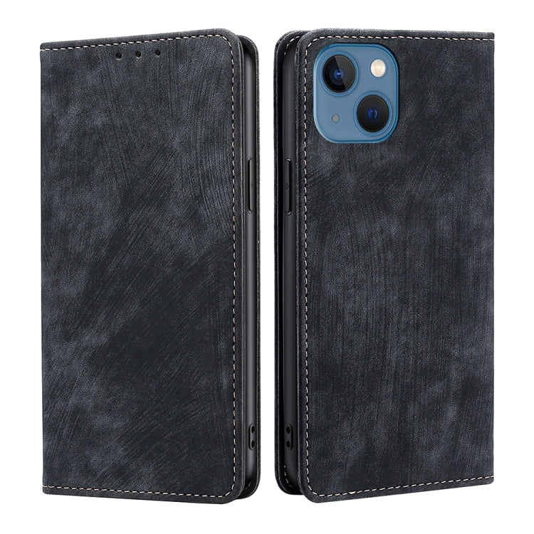 RFID Anti-theft Brush Magnetic Leather Phone Case, For iPhone 14, For iPhone 14 Plus, For iPhone 14 Pro, For iPhone 14 Pro Max