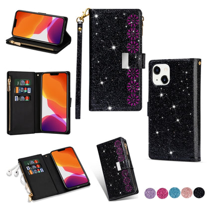 Multi-card Slots Laser Carving Glitter Zipper Leather Case, For iPhone 14, For iPhone 14 Max, For iPhone 14 Pro, For iPhone 14 Pro Max, For Samsung Galaxy Z Fold 4