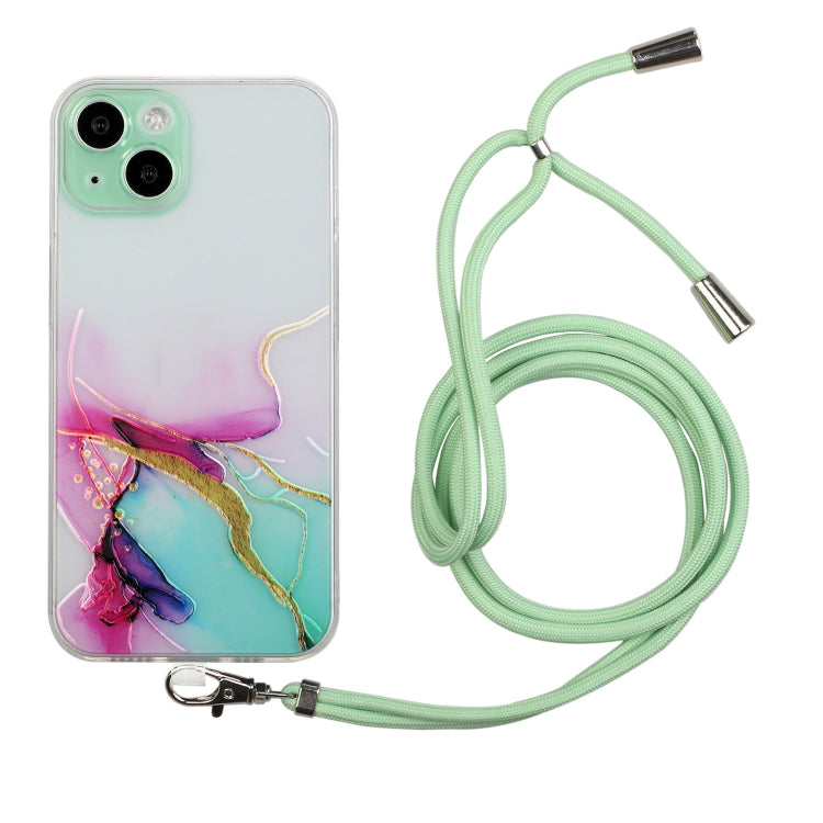 جراب واقٍ مقاوم للصدمات من مادة TPU بنمط رخامي مجوف مع حبل لحزام الرقبة، لهاتف iPhone 14، وiPhone 14 Plus، وiPhone 14 Pro، وiPhone 14 Pro Max، وiPhone 14 Max