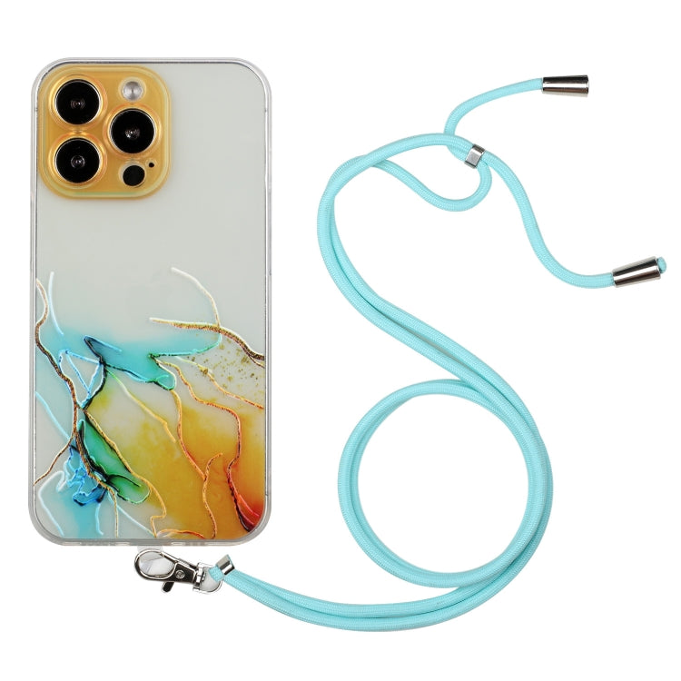 جراب واقٍ مقاوم للصدمات من مادة TPU بنمط رخامي مجوف مع حبل لحزام الرقبة، لهاتف iPhone 14، وiPhone 14 Plus، وiPhone 14 Pro، وiPhone 14 Pro Max، وiPhone 14 Max