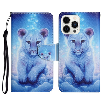 3D Colored Drawing Flip Leather Phone Case, For iPhone 14 Pro, For iPhone 14 Pro Max