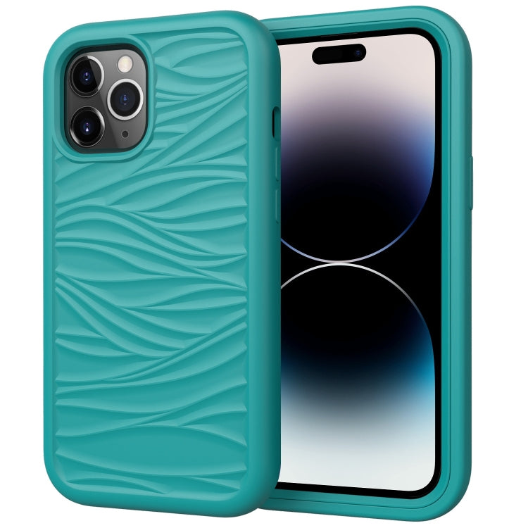 جراب هاتف مقاوم للصدمات 3 في 1 من السيليكون والبولي كربونات بتصميم موجة، مناسب لأجهزة iPhone 14 وiPhone 14 Plus وiPhone 14 Pro وiPhone 14 Pro Max