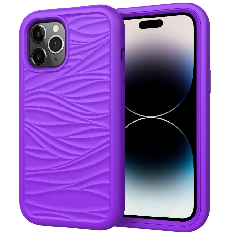جراب هاتف مقاوم للصدمات 3 في 1 من السيليكون والبولي كربونات بتصميم موجة، مناسب لأجهزة iPhone 14 وiPhone 14 Plus وiPhone 14 Pro وiPhone 14 Pro Max
