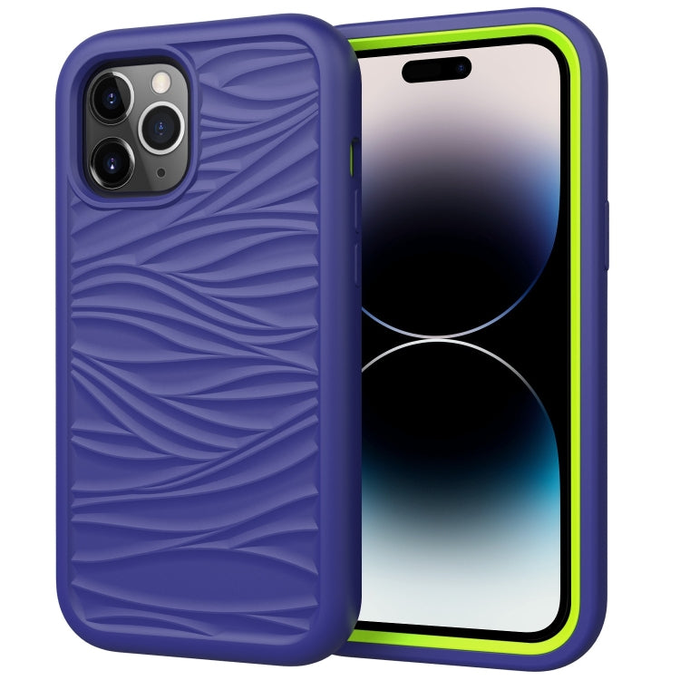 جراب هاتف مقاوم للصدمات 3 في 1 من السيليكون والبولي كربونات بتصميم موجة، مناسب لأجهزة iPhone 14 وiPhone 14 Plus وiPhone 14 Pro وiPhone 14 Pro Max