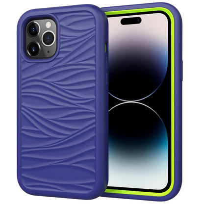 جراب هاتف مقاوم للصدمات 3 في 1 من السيليكون والبولي كربونات بتصميم موجة، مناسب لأجهزة iPhone 14 وiPhone 14 Plus وiPhone 14 Pro وiPhone 14 Pro Max
