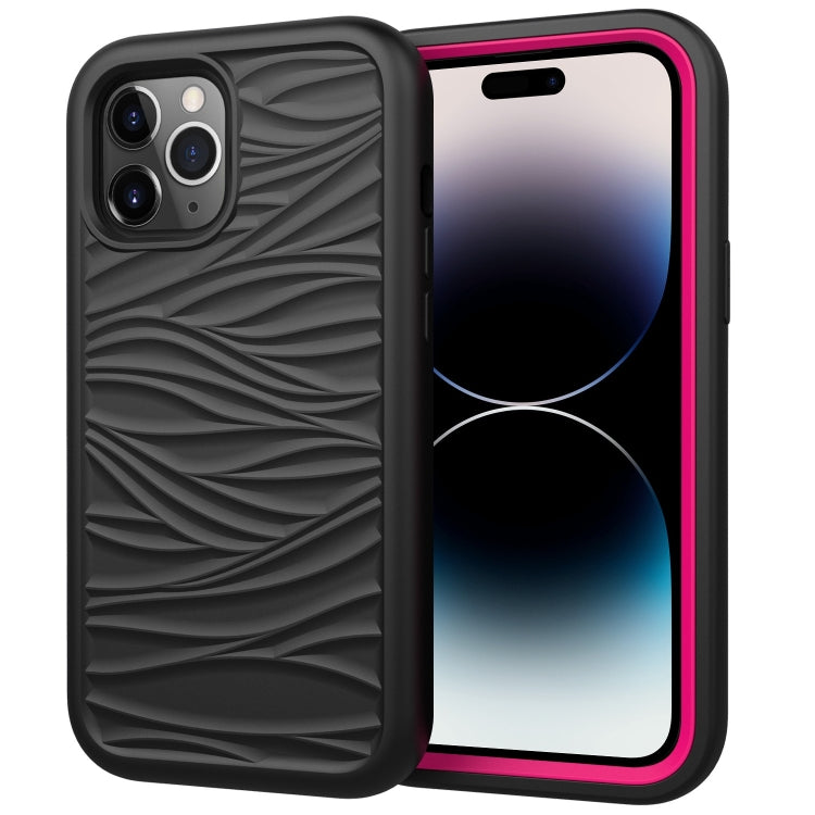 جراب هاتف مقاوم للصدمات 3 في 1 من السيليكون والبولي كربونات بتصميم موجة، مناسب لأجهزة iPhone 14 وiPhone 14 Plus وiPhone 14 Pro وiPhone 14 Pro Max