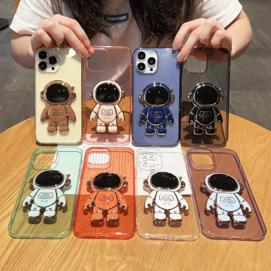 جراب هاتف TPU مطلي بحامل رائد فضاء، مناسب لأجهزة iPhone 14 وiPhone 14 Plus وiPhone 14 Pro وiPhone 14 Pro Max وiPhone 13 وiPhone 13 Pro