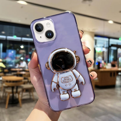 جراب هاتف TPU مطلي بحامل رائد فضاء، مناسب لأجهزة iPhone 14 وiPhone 14 Plus وiPhone 14 Pro وiPhone 14 Pro Max وiPhone 13 وiPhone 13 Pro
