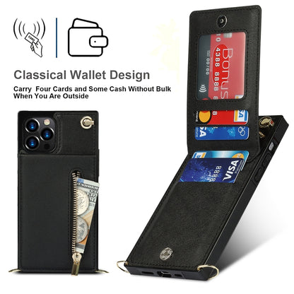 Cross-body Zipper Square Phone Case with Holder, For iPhone 14, For iPhone 14 Plus, For iPhone 14 Pro, For iPhone 14 Pro Max