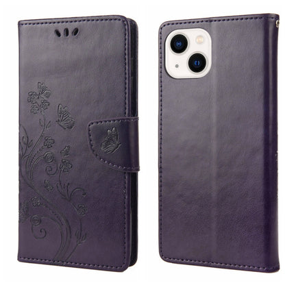 Butterfly Flower Pattern Flip Leather Phone Case, For iPhone 14, For iPhone 14 Plus, For iPhone 14 Pro, For iPhone 14 Pro Max
