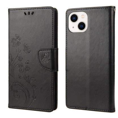 Butterfly Flower Pattern Flip Leather Phone Case, For iPhone 14, For iPhone 14 Plus, For iPhone 14 Pro, For iPhone 14 Pro Max