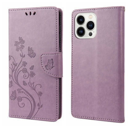 Butterfly Flower Pattern Flip Leather Phone Case, For iPhone 14, For iPhone 14 Plus, For iPhone 14 Pro, For iPhone 14 Pro Max