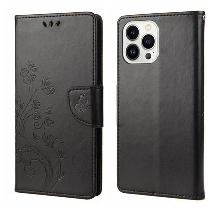 Butterfly Flower Pattern Flip Leather Phone Case, For iPhone 14, For iPhone 14 Plus, For iPhone 14 Pro, For iPhone 14 Pro Max