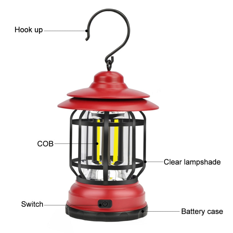 Portable Retro Hanging Lamp Lantern Camping Tent Light, USB Charging, Battery Type, Not Included Battery