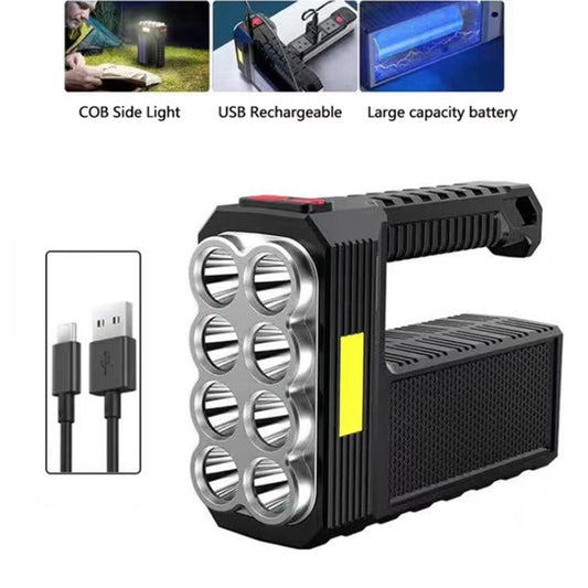 Super Bright Waterproof 8 LED Camping Flashlight Lamp, USB Charging, Solar Charging