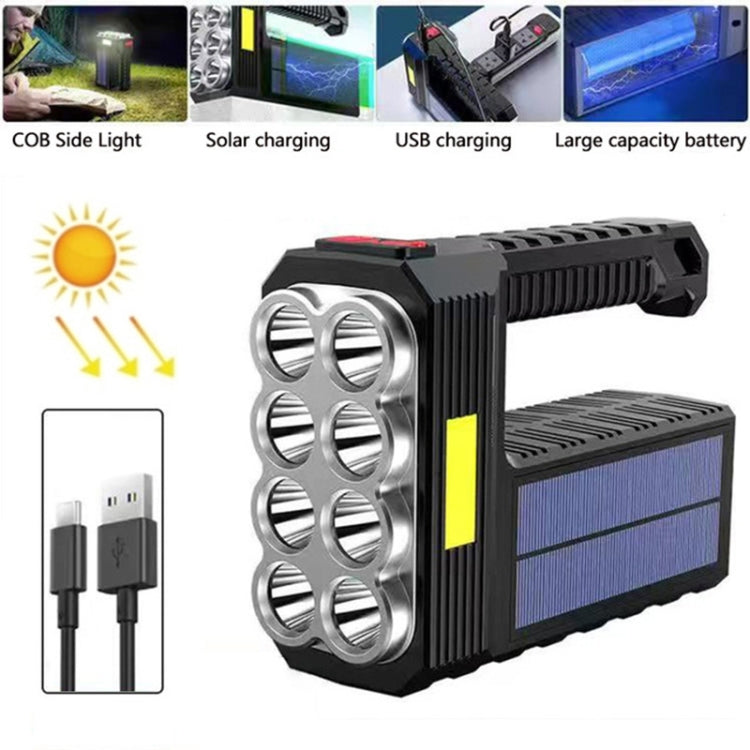 Super Bright Waterproof 8 LED Camping Flashlight Lamp, USB Charging, Solar Charging