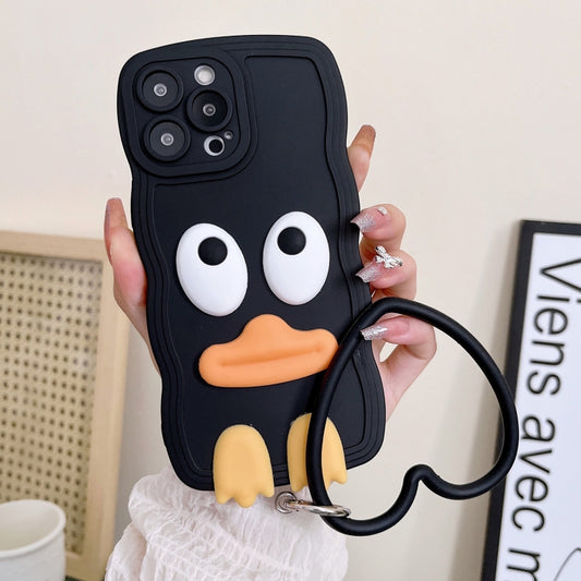 جراب هاتف سيليكون بيغ داك بحافة وافية مع سوار معصم، مناسب لأجهزة iPhone 12 Pro وiPhone 12 Pro Max وiPhone 11 وiPhone 11 Pro وiPhone 11 Pro Max