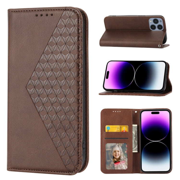 Cubic Grid Calf Texture Magnetic Closure Leather Phone Case, For iPhone 14, For iPhone 14 Plus, For iPhone 14 Pro, For iPhone 14 Pro Max, For iPhone 13 mini, For iPhone 13, For iPhone 13 Pro, For iPhone 13 Pro Max