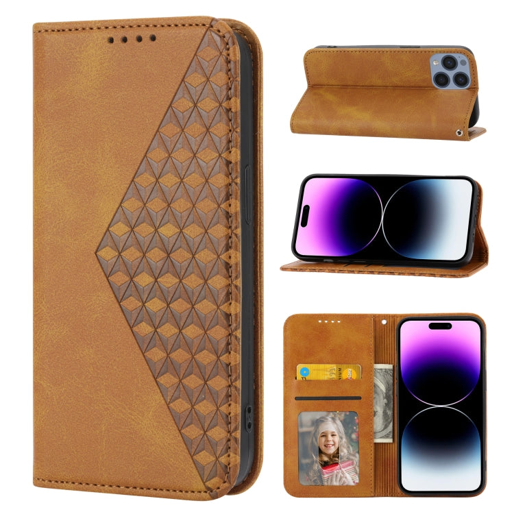 Cubic Grid Calf Texture Magnetic Closure Leather Phone Case, For iPhone 14, For iPhone 14 Plus, For iPhone 14 Pro, For iPhone 14 Pro Max, For iPhone 13 mini, For iPhone 13, For iPhone 13 Pro, For iPhone 13 Pro Max