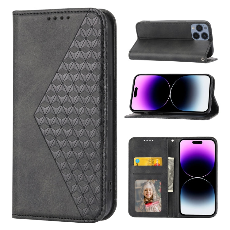 Cubic Grid Calf Texture Magnetic Closure Leather Phone Case, For iPhone 14, For iPhone 14 Plus, For iPhone 14 Pro, For iPhone 14 Pro Max, For iPhone 13 mini, For iPhone 13, For iPhone 13 Pro, For iPhone 13 Pro Max