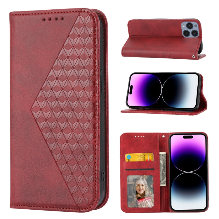 Cubic Grid Calf Texture Magnetic Closure Leather Phone Case, For iPhone 14, For iPhone 14 Plus, For iPhone 14 Pro, For iPhone 14 Pro Max, For iPhone 13 mini, For iPhone 13, For iPhone 13 Pro, For iPhone 13 Pro Max