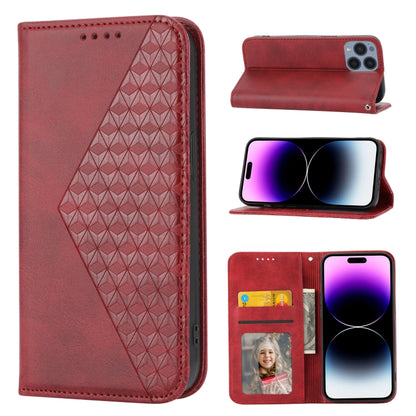 Cubic Grid Calf Texture Magnetic Closure Leather Phone Case, For iPhone 14, For iPhone 14 Plus, For iPhone 14 Pro, For iPhone 14 Pro Max, For iPhone 13 mini, For iPhone 13, For iPhone 13 Pro, For iPhone 13 Pro Max
