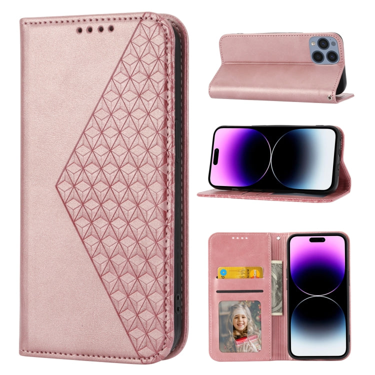 Cubic Grid Calf Texture Magnetic Closure Leather Phone Case, For iPhone 14, For iPhone 14 Plus, For iPhone 14 Pro, For iPhone 14 Pro Max, For iPhone 13 mini, For iPhone 13, For iPhone 13 Pro, For iPhone 13 Pro Max