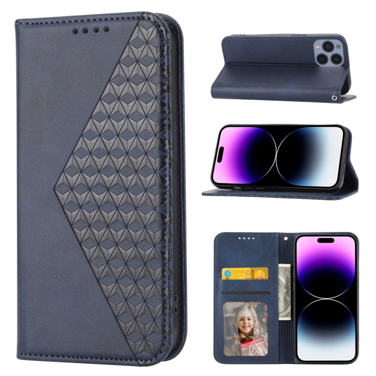Cubic Grid Calf Texture Magnetic Closure Leather Phone Case, For iPhone 14, For iPhone 14 Plus, For iPhone 14 Pro, For iPhone 14 Pro Max, For iPhone 13 mini, For iPhone 13, For iPhone 13 Pro, For iPhone 13 Pro Max