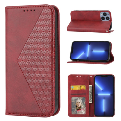 Cubic Grid Calf Texture Magnetic Closure Leather Phone Case, For iPhone 14, For iPhone 14 Plus, For iPhone 14 Pro, For iPhone 14 Pro Max, For iPhone 13 mini, For iPhone 13, For iPhone 13 Pro, For iPhone 13 Pro Max