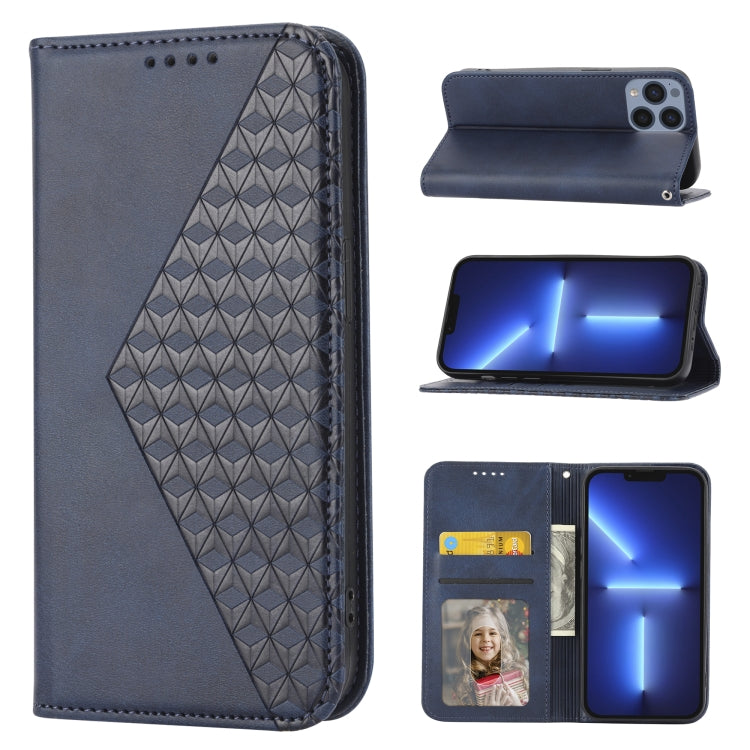 Cubic Grid Calf Texture Magnetic Closure Leather Phone Case, For iPhone 14, For iPhone 14 Plus, For iPhone 14 Pro, For iPhone 14 Pro Max, For iPhone 13 mini, For iPhone 13, For iPhone 13 Pro, For iPhone 13 Pro Max